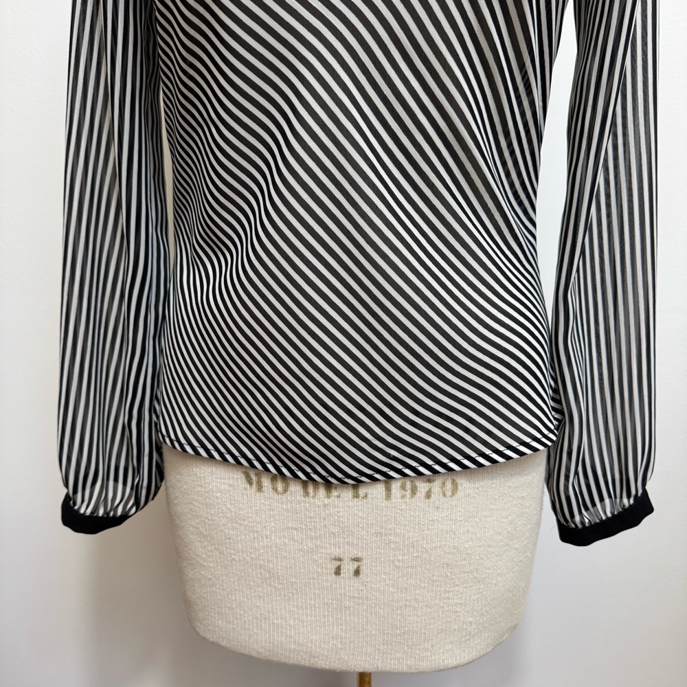 White House Black Market Drape Neck Long Sleeve Stripe Blouse - Picture 4 of 12